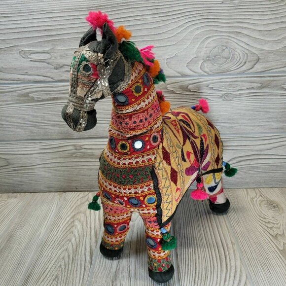 Embroidered Rajasthan Horse Fabric Patchwork Decorative Boho Folk Art - Picture 2 of 12